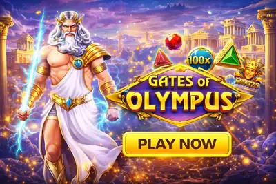 Gates of Olympus slot featuring Zeus god throwing lightning multipliers from Mount Olympus